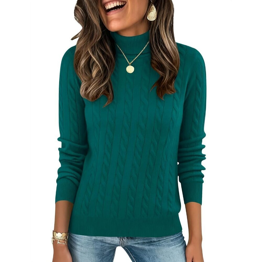 Women's Cable Knit Turtleneck Sweater Slim Fit Fall Long Sleeve Pullover